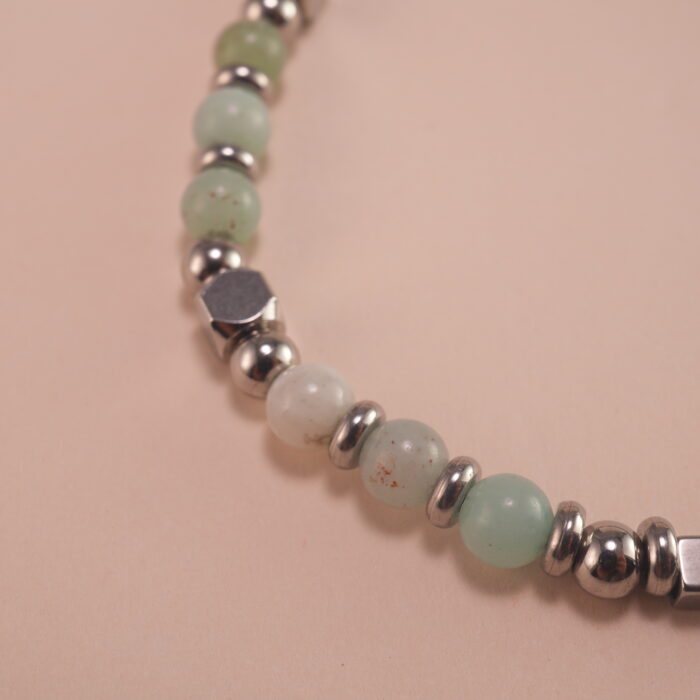 Close-up of Amazonite Beads and Silver Details – Calming Bracelet Design