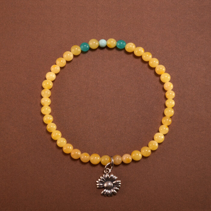 Amber & Aquamarine S925 Silver 4mm Bracelet – Wealth-Attracting Gemstone Design