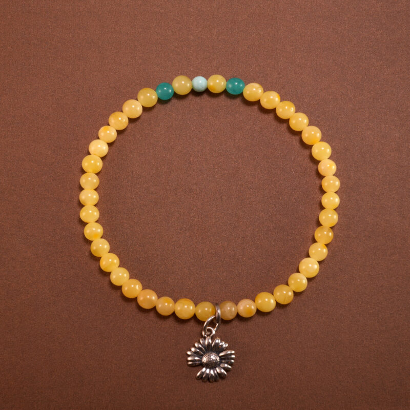Amber & Aquamarine S925 Silver 4mm Bracelet – Wealth-Attracting Gemstone Design