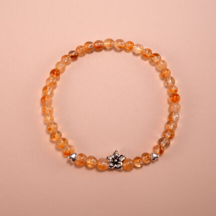 Wealth-Attracting Citrine 4mm Beaded Bracelet with Sterling Silver and Flower Charm