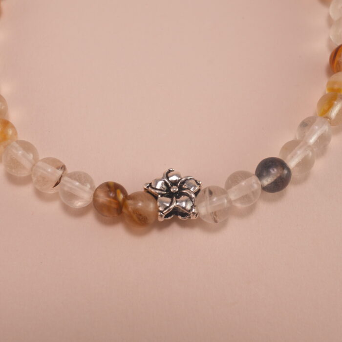 Close-up of faceted citrine and smooth white chalcedony beads