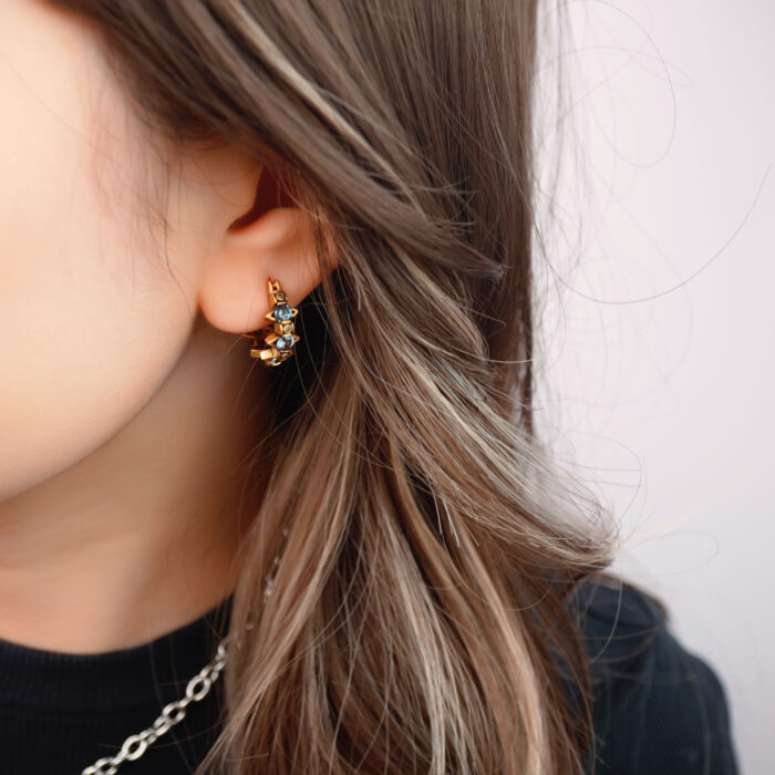 Model wearing the clip-on earrings, showcasing the fit for non-pierced ears