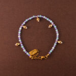 Adjustable aquamarine amethyst and pearl beaded bracelet