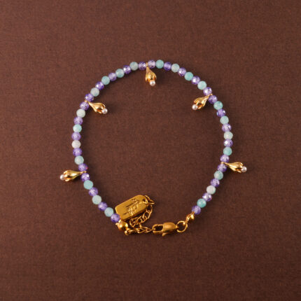 Adjustable aquamarine amethyst and pearl beaded bracelet