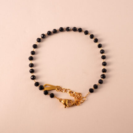 Adjustable black tourmaline beaded bracelet for protection and grounding