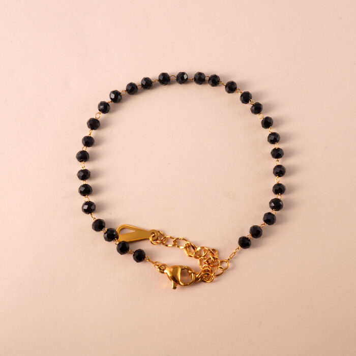 Adjustable black tourmaline beaded bracelet for protection and grounding