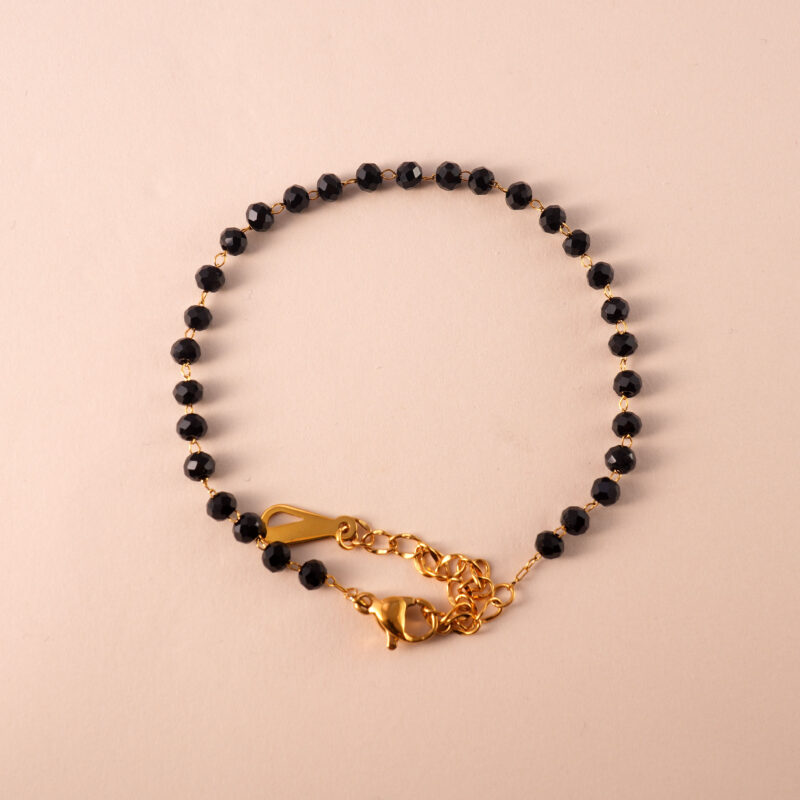 Adjustable black tourmaline beaded bracelet for protection and grounding