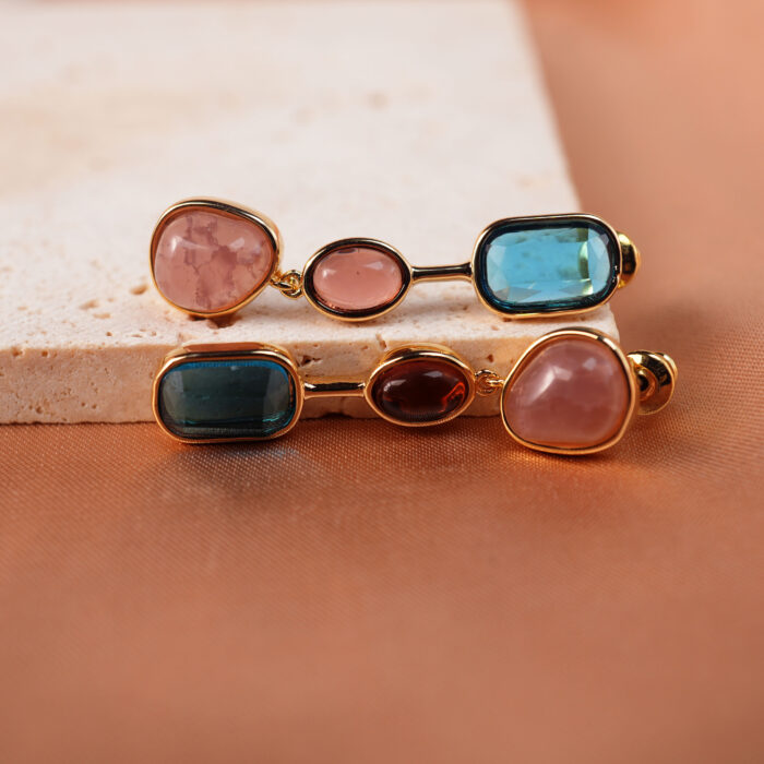 Close-up showing the different colors and textures of each gemstone