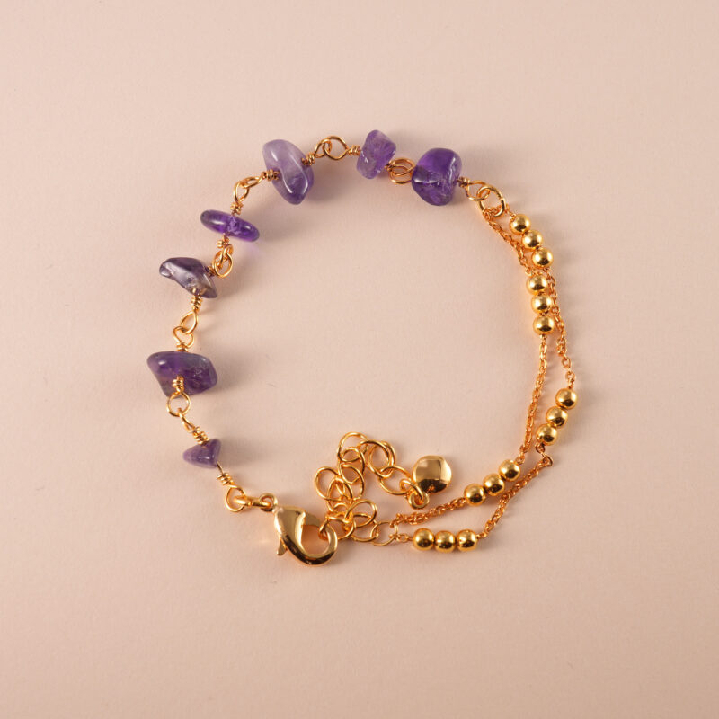 Amethyst adjustable bracelet with genuine purple gemstone beads