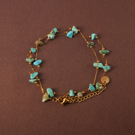 Double-wrap adjustable turquoise green bracelet with natural stone beads