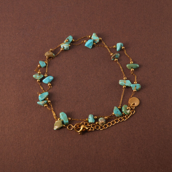 Double-wrap adjustable turquoise green bracelet with natural stone beads