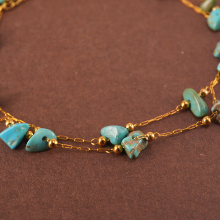 Detail of polished turquoise green beads and double-layer design