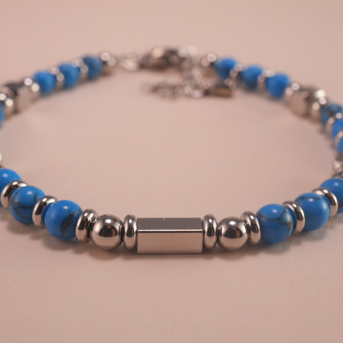 Close-up of 4mm Blue Turquoise Beads – Beaded Bracelet for Balance and Protection