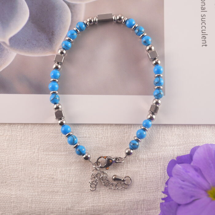 Blue Turquoise Bracelet in Light – 4mm Beaded Crystal Jewelry for Everyday Wear