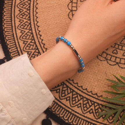 Wearing Blue Turquoise 4mm Bracelet – Natural Crystal Beads for Calm and Strength