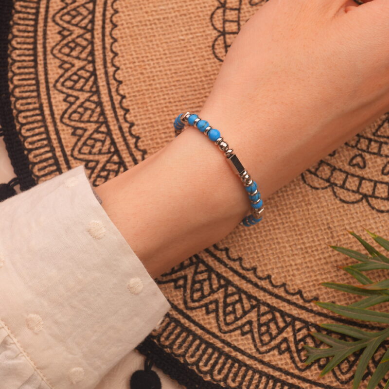 Wearing Blue Turquoise 4mm Bracelet – Natural Crystal Beads for Calm and Strength