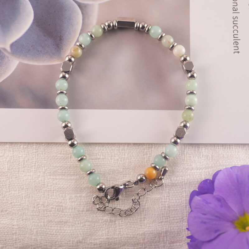 Adjustable Amazonite Bracelet with Silver Accents – Handmade Gemstone Jewelry