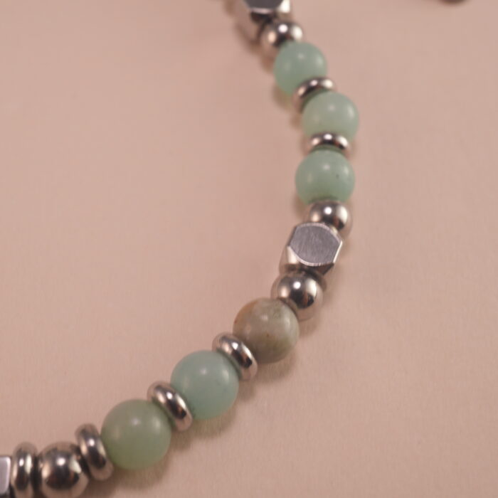 Close-up of Amazonite Beads and Silver Details – Calming Bracelet Design