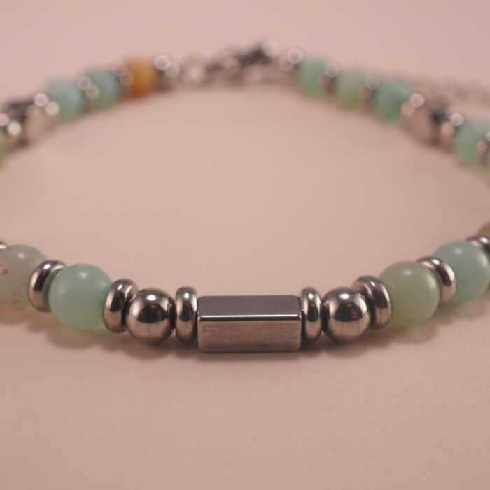 Close-up of Amazonite Beads and Silver Details – Calming Bracelet Design