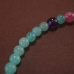 Close-up of Amazonite, Amethyst, Rhodochrosite, and Garnet Beads on Charm Bracelet