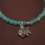 Close-up of Amazonite, Amethyst, Rhodochrosite, and Garnet Beads on Charm Bracelet