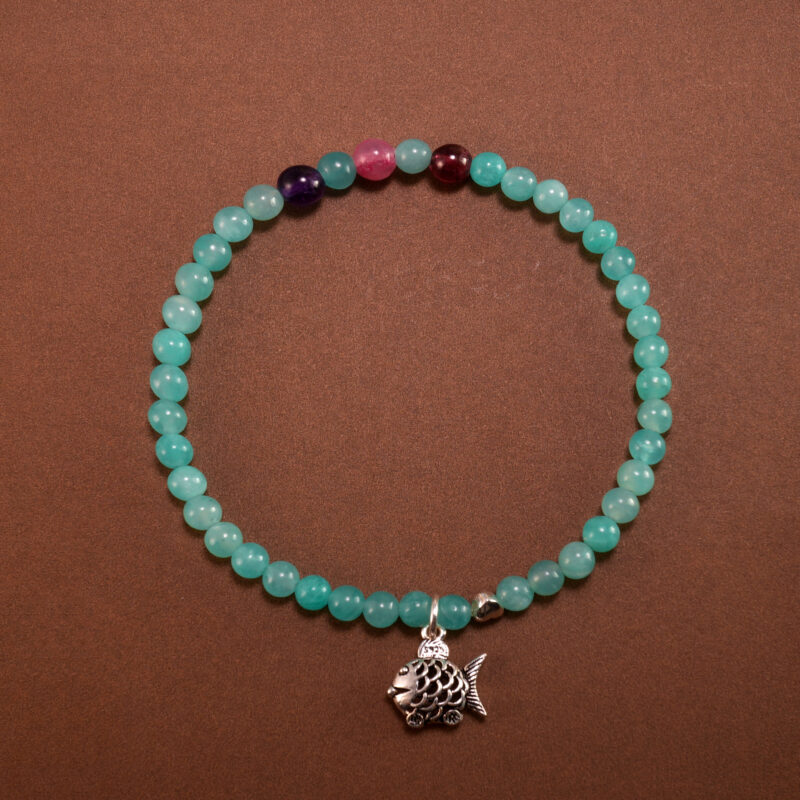 Charm Bracelet with Amazonite, Amethyst, Rhodochrosite, and Garnet Beads – Handmade Gemstone Jewelry