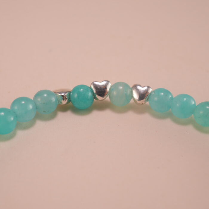 Close-up of Amazonite Beads and Silver Charms – Calming Gemstone Bracelet