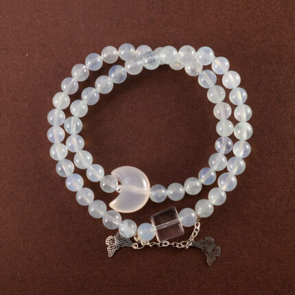 Aquamarine and Kyanite Bracelet with Moon and Butterfly Charms – Handmade Gemstone Jewelry