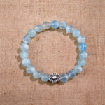 Aquamarine Beaded Bracelet with Oxidized Silver Flower Charm – Minimal Jewelry
