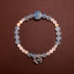 Aquamarine and Chalcedony Bracelet with Bow Charm – Handmade Feminine Jewelry