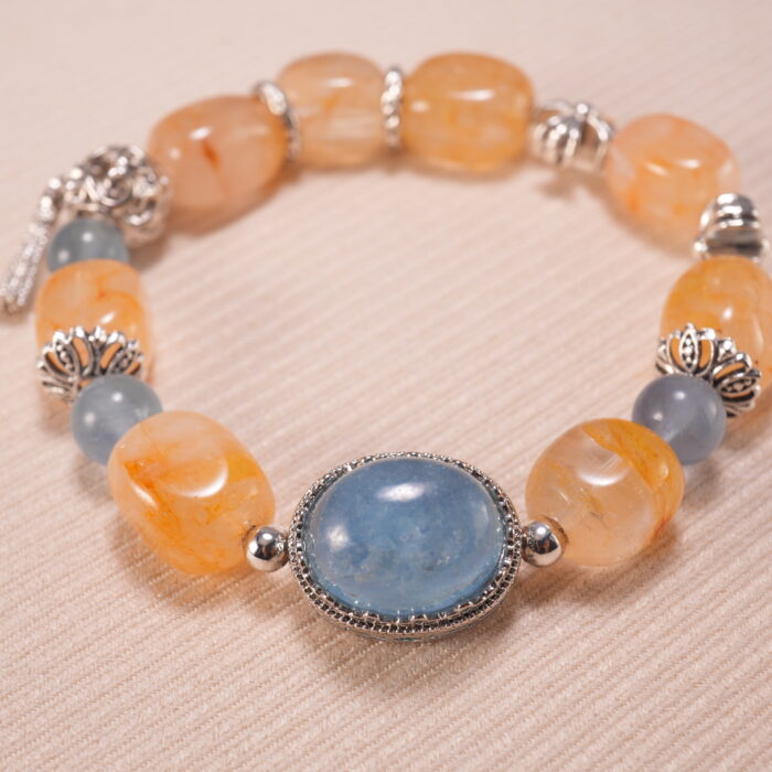 Close-up of Aquamarine and Chalcedony Beads – Elegant Natural Crystal Bracelet