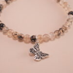 Close-up of black and white chalcedony beads with S925 spacer details