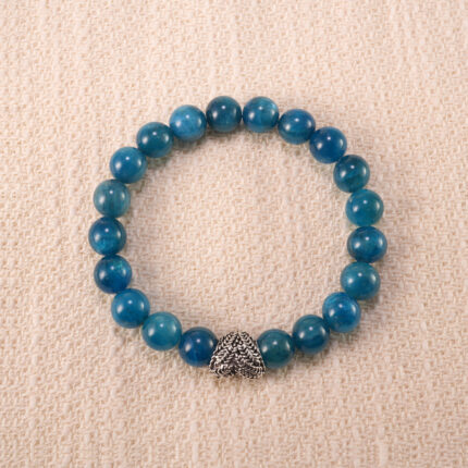 Blue Apatite Bracelet with Heart Charm – Handmade Apatite Jewelry