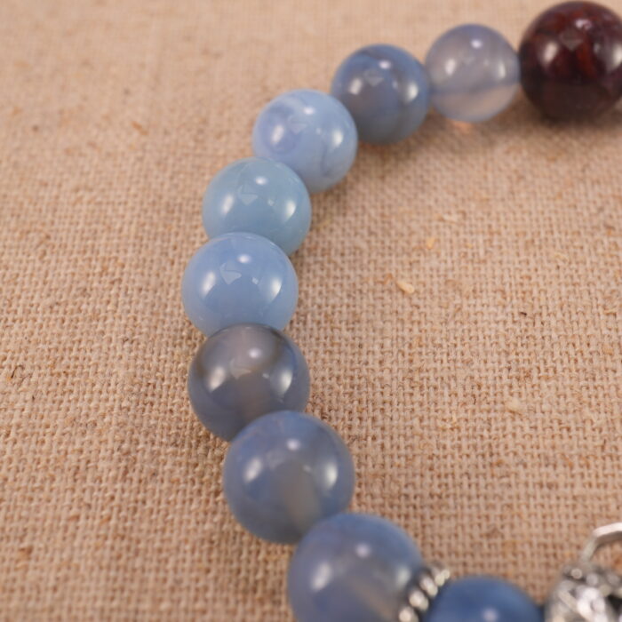 Close-up of Blue Banded Agate Beads and Silver Details – Calming Crystal Bracelet