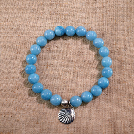 Blue Chalcedony Bracelet with Seashell Charm – Ocean-Inspired Crystal Jewelry