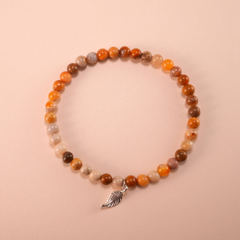 Handmade calcite bracelet with genuine landscape stone beads and S925 silver accents