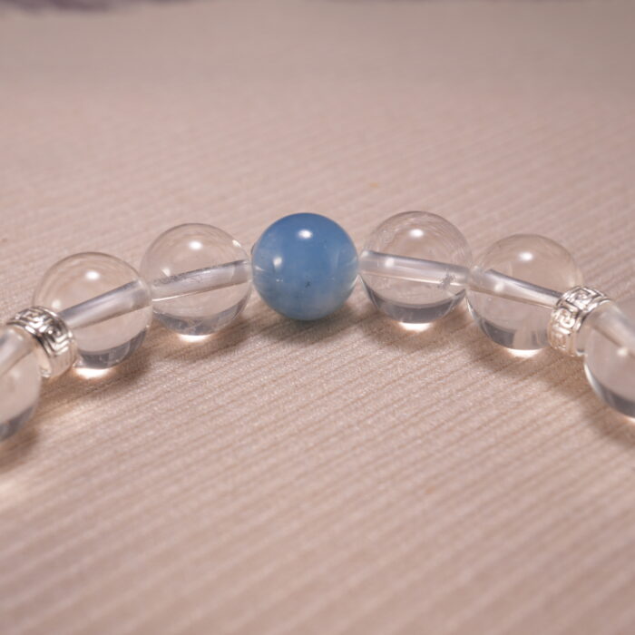 Close-up of Aquamarine, Citrine, Clear Quartz, and Strawberry Quartz Beads – Vibrant Crystal Bracelet