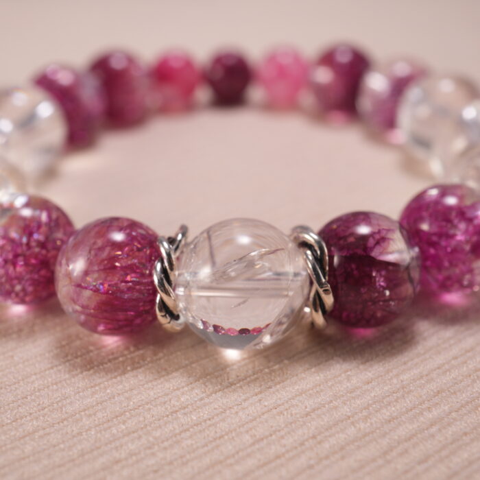 Detail View of Chalcedony and Clear Quartz Beads – Balanced Energy Bracelet