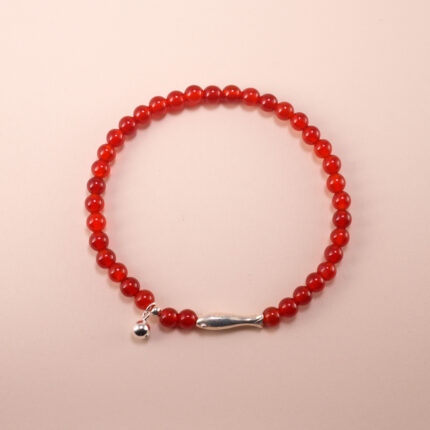 4mm red agate bracelet with S925 silver on white background – minimalist energy jewelry