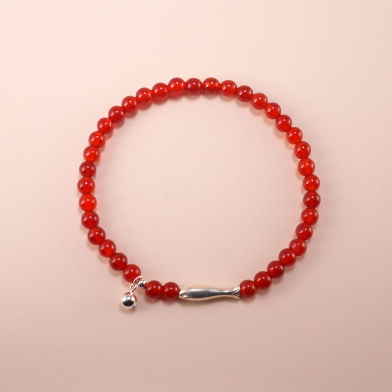4mm red agate bracelet with S925 silver on white background – minimalist energy jewelry