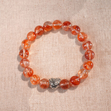 Red jelly opal 8mm heart-shaped bracelet on white background – natural stone jewelry