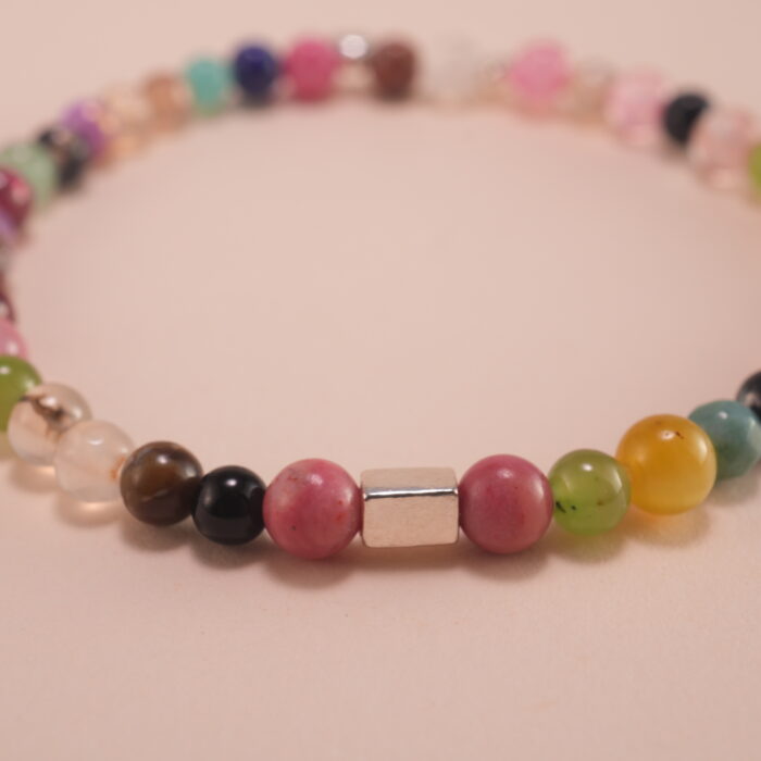 Close-up of Garnet, Amethyst, and Obsidian Beads – Multi Crystal Bracelet Details