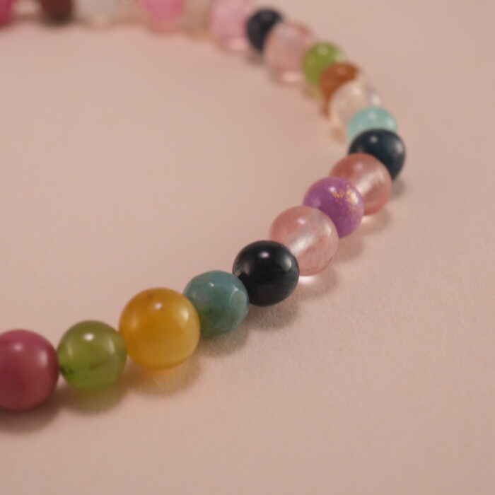Close-up of Garnet, Amethyst, and Obsidian Beads – Multi Crystal Bracelet Details