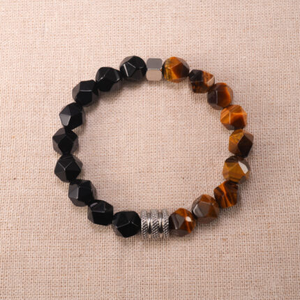 Faceted Tiger Eye and Obsidian 8mm Bracelet – Men's Crystal Jewelry for Strength and Luck
