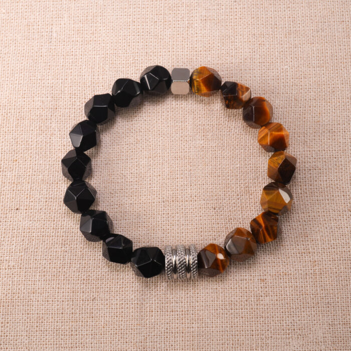 Faceted Tiger Eye and Obsidian 8mm Bracelet – Men's Crystal Jewelry for Strength and Luck