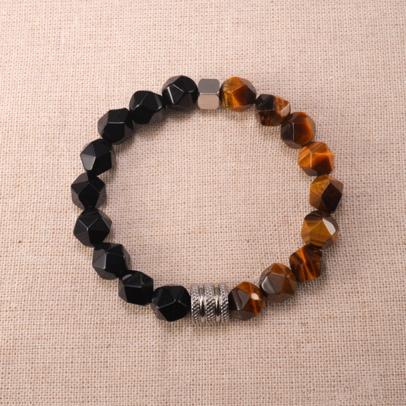 Faceted Tiger Eye and Obsidian 8mm Bracelet – Men's Crystal Jewelry for Strength and Luck