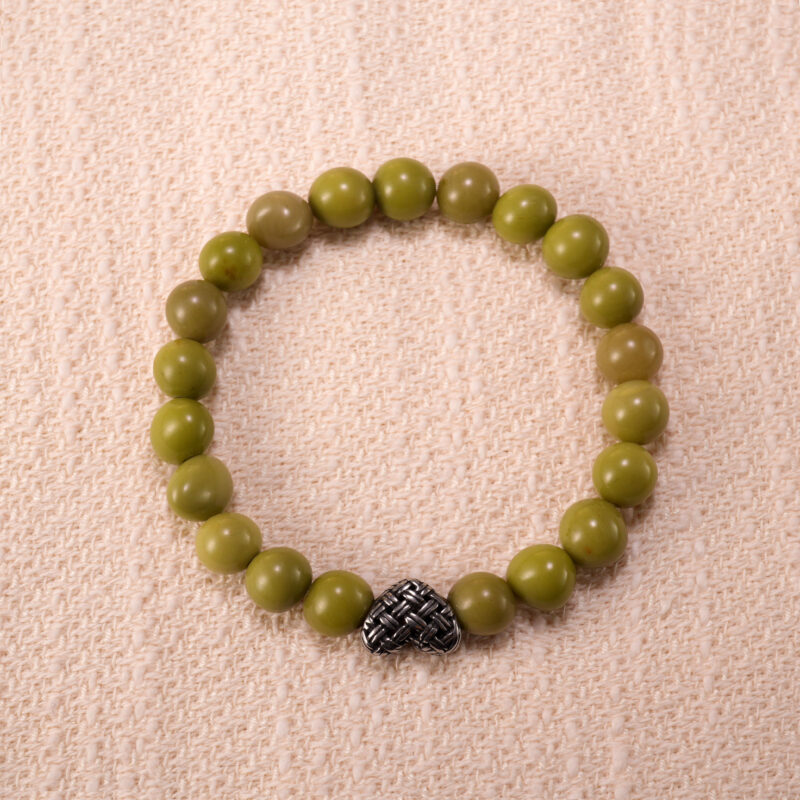 Green Alashan Stone Bracelet with S925 Silver – Elegant Healing Crystal Jewelry