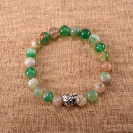 Cherry Blossom Agate Heart Bracelet featuring natural pink agate beads and a heart-shaped charm, perfect for love and healing.