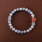 Aquamarine and Chalcedony Bracelet with Bow Charm – Handmade Feminine Jewelry