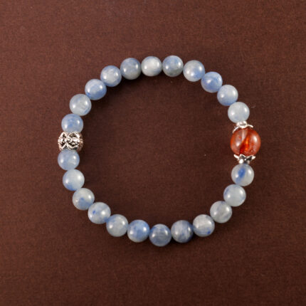 Aquamarine and Chalcedony Bracelet with Bow Charm – Handmade Feminine Jewelry